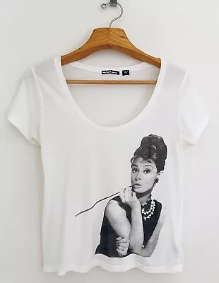 Vintage MICHAEL SIMON Womens T-Shirt Top M/L Audrey Hepburn White Short Sleeve • $14.24