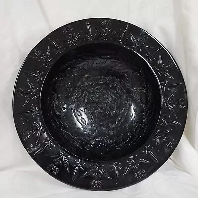 Vintage L.E. Smith Black Amethyst Rose And  Thorn Footed Bowl • $24.95