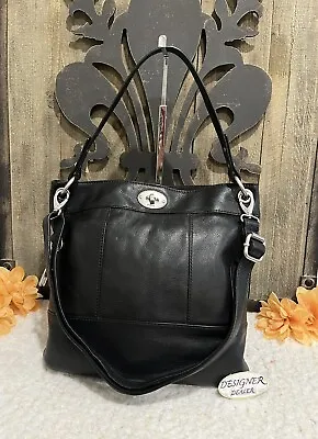 Authentic FOSSIL Hunter Black Leather Hobo Crossbody EUC! • $59.99