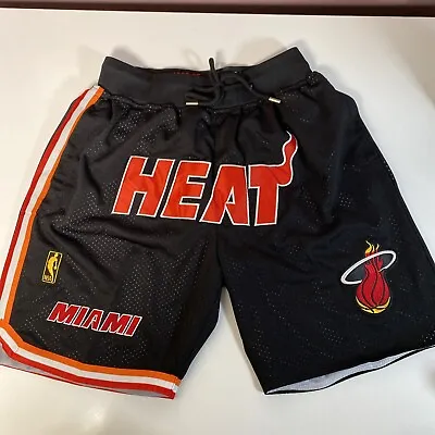 Retro 96 97 Gold Label Miami Heat Basketball Shorts Pants Stitched Black Size S • £25