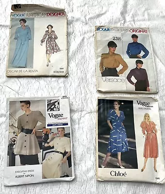 Lot Of 4 1988 Era Vogue Sewing Patterns Women’s Sizes 16-20 Versace Cloe’ Nipon+ • $19.79