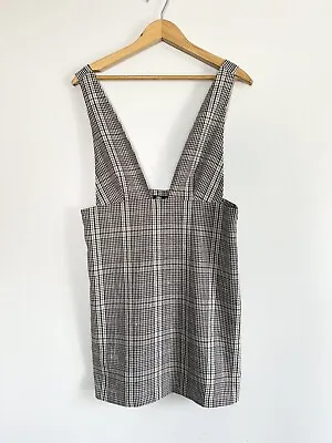 Zara Jumper Pinafore Dress Plaid Brown Tan Sequins Womens Sz M Academia • $20.40