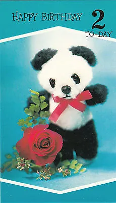  2nd Happy Birthday 2 Years Old Vintage Greeting Card - Boys Panda Teddy Bear  • £1.99