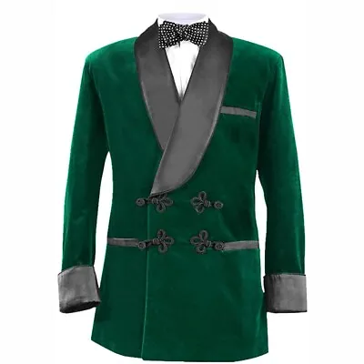 Green Velvet Smoking Jacket Vintage Shawl Lapel Custom Smoking Jackets • $71.25