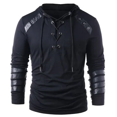 Men's Medieval Retro Bandage Shirts Top Cloth Sweater Costume Lacing Up • $41.43