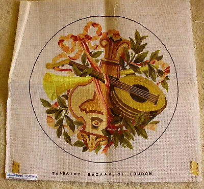 Vintage Tapestry Bazaar Of London Needlepoint Canvas Musical Instruments 14  • $24.99