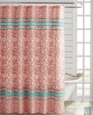 Pioneer Woman Mazie Medallion Lace Applique Fabric Shower Curtain Coral 72 X72  • $14.99