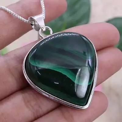 Malachite 925 Sterling Silver Loop Handmade Jewelry Pendant Of 45 Mm • £15.49