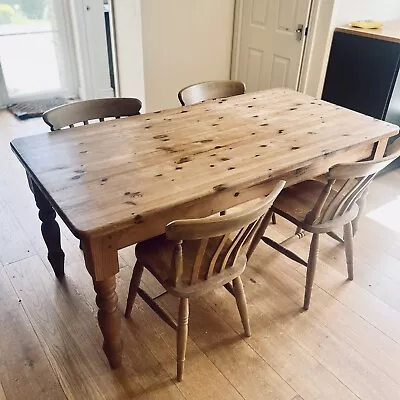 Traditional Pine Farmhouse Kitchen Dining Table And Four 4 X Chairs • £140