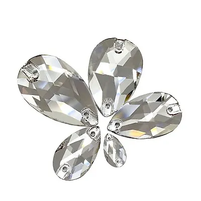 £3.23 • Buy 25pcs Cut Glass Crystal Sew On Flatback Teardrop Rhinestones Diamante Beads