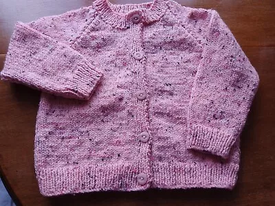 New Hand Knitted Cardigan Chest 22  Age  18-24 Months Pink Fleck • £5.50