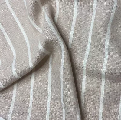 Linen Viscose Blend Fabric White And Beige Striped 55  Wide • £0.99