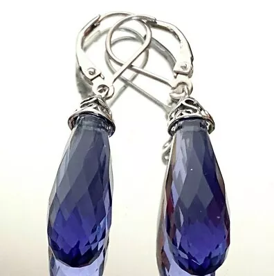 E4591 Mt St Helens Purple Helenite Briolette Pear Sterling Silver Dangle Earring • $60