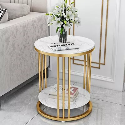 Round Side Table Gold Metal Frame End Table Marble Accent Coffee Table Nightstan • $109.92