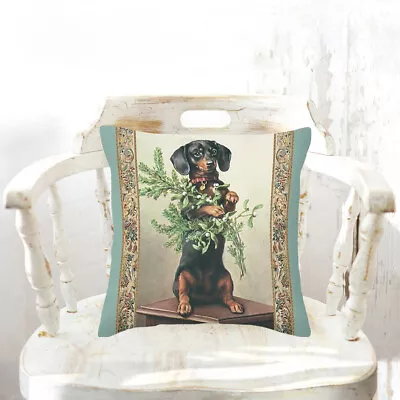 Victorian Christmas Dachshund With Mistletoe Custom Square Or Lumbar Pillow • $64.95