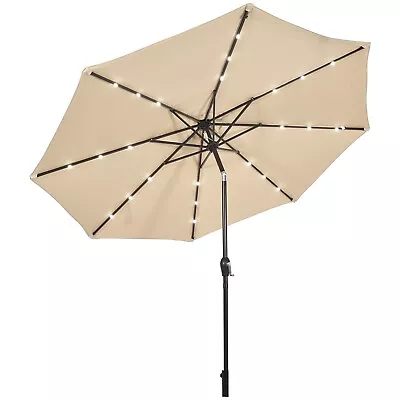 3m Garden Parasol 24 Solar Power LED Lights Patio Umbrella Tilt And Crank Handle • £64.95