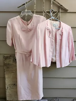 Vtg 80s Womens 2 Piece Dress & Jacket  Lt Pink By Lady Franklin  Size 20 1/2 • $59