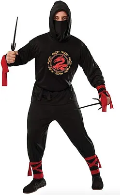 Ninja Adult Costume Halloween Classic Hooded Black Samurai Warrior Suit Dragon M • $24.99