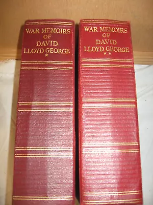 War Memories Of David Lloyd George - 2 Vols - Vintage Hardbacks - Odhams Press • £14.99