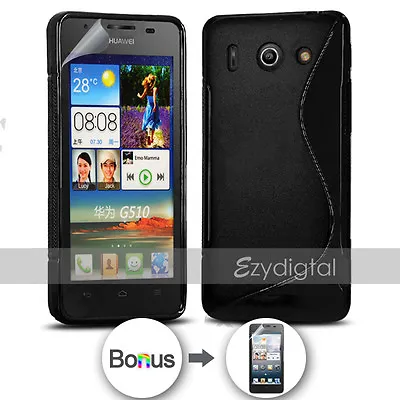 NEW BLACK S CURVED GEL CASE FOR Telstra Huawei Ascend G510 + Screen Protector • $3.99