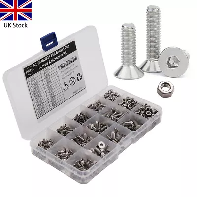 500PCS Countersunk Socket Screws Allen Bolts Nut Kit M3 M4 M5 Stainless Steel A2 • £9.98