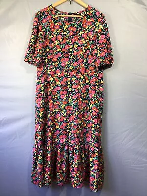 QED London Multi Coloured Floral Print Frill Hem Midi Dress Size 16 BNWOT • £13.99