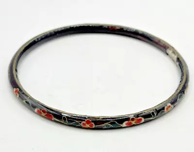 Vintage Cloisonne 2.5  Enamel Bangle Bracelet Black/Hand Painted Red Floral • $13.49