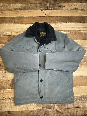 VTG Cal Craft Men S Thick Corduroy Barn Jacket Chore Sherpa Fleece Lined Blue • $53.99