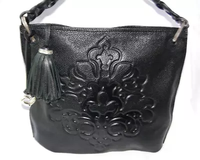 Brighton Embossed Black Leather Tassel Slim Pouch Shoulder Bag • $39.90
