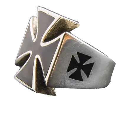 Iron Cross Ring 925 Sterling Silver & Enamel Maltese German Metal Biker O - Z • $83.36