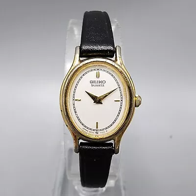 VTG Seiko Watch Women Gold Tone White Dial 17mm Oval 2P20-5H20 New Battery • $22.49