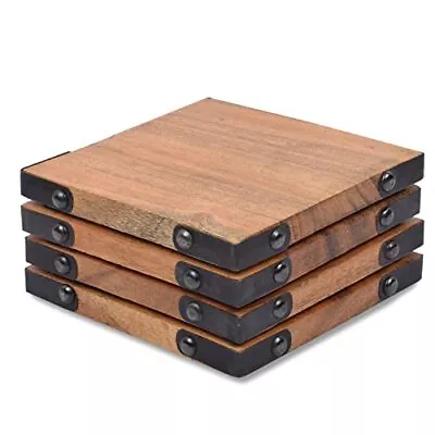 $12.91 • Buy Samhita Acacia Wood Square Coasters Protection Tabletop ,Countertop And Surfaces