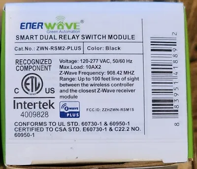 Enerwave ZWN-RSM2-PLUS Z-Wave Plus Switch Module Dual Relay Smart Hidden - NEW • $34.95