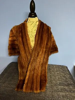 Vintage Brown Mink Fur 1950 Stole Wrap Shawl Cape Bolero Striped Formal Evening • $50