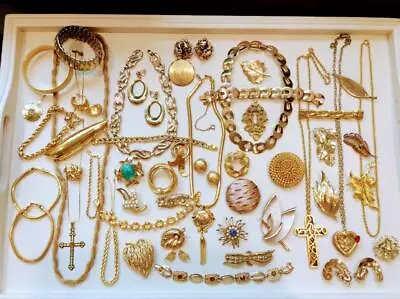 50+ Pc Vintage Gold Tone Jewelry Lot ~ Trifari Monet 1928 Napier Sarah Goldette • $145