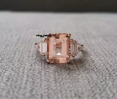 3Ct Emerald Cut Simulated Morganite Solitaire Women's Ring 14k Rose Gold Plated • $104.39