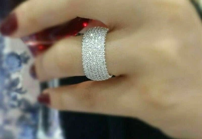 $173.97 • Buy Ring 14K White Gold Plated Silver 3.89Ct Round Cut Lab Created Diamond Eternity