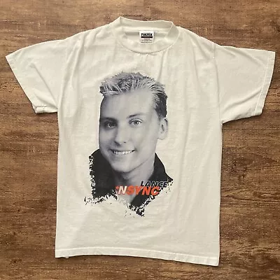 Vintage Nsync T-Shirt Lance Bass Big Face Solo *NSYNC Size Medium White JT • $99.99