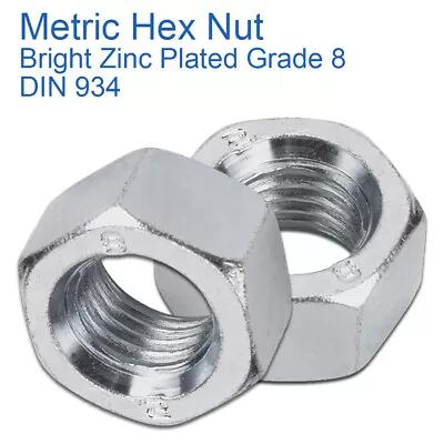 M2 M2.5 M3 M4 M5 M6 M8 M10 M12 M14 M16 M18 M20 Hex Full Nuts Bzp Grade 8 Din 934 • £62.89