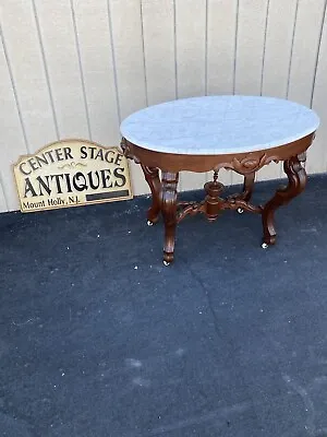 64757 Antique Victorian Walnut Marble Top Table • $475