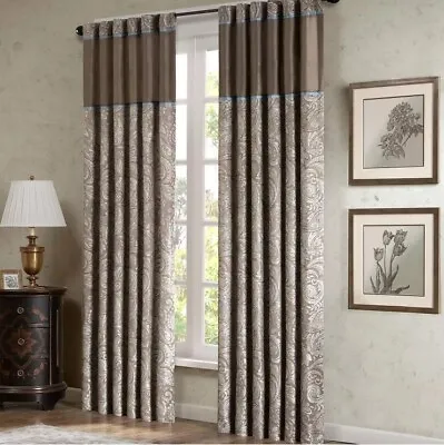 Madison Park Aubrey Faux Silk Paisley Jacquard Rod Pocket Curtain 50x84 $109 • $45