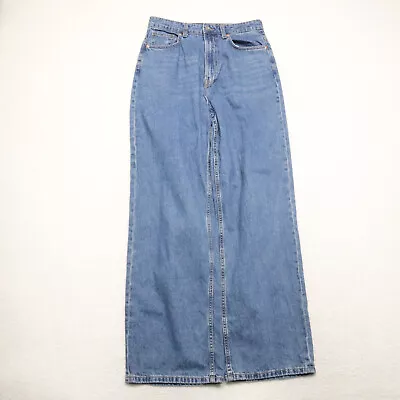 H&M Divided Women's Size 8 Blue Wide Leg Medium Wash 100% Cotton Denim Jeans • $12.31