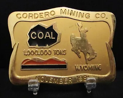 CORDERO MINING COMPANY Bronc Rider 1000000 Tons Coal Brass Belt Buckle 1981 • $47.49