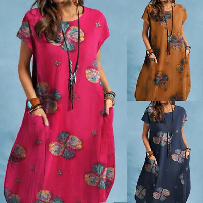 $20.70 • Buy AU STOCK ZANZEA Womens Bohemian Summer Hippie Retro Knee Length Short Mini Dress