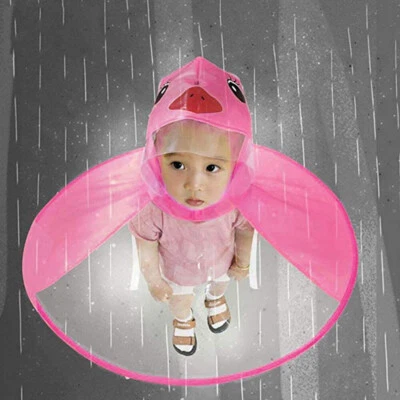 $38.86 • Buy Cartoon Duck Children Raincoat Umbrella UFO Shape Rain Hat Cape Foldable