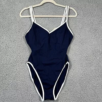 Vintage La Blanca One Piece Swimsuit Womens 12 Navy Blue Hi Cut Padded Bra • $28.75