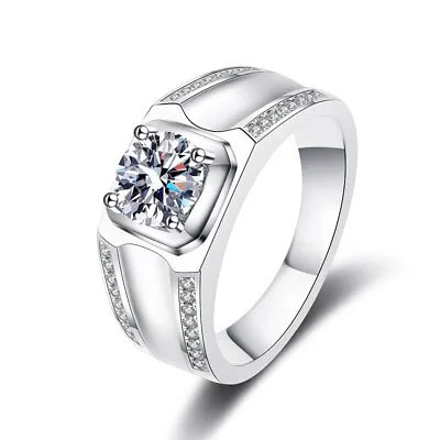 Men 1.0CT VVS MOissanite Ring Engagement Wedding Ring Band 925 Sterling Silver • $37.99