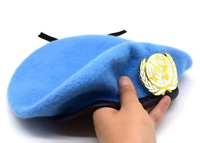 Top Quality UN Peacekeeping Force Woolen Cap Hat BLUE BERET W UN Gold Badge 60cm • £22.68