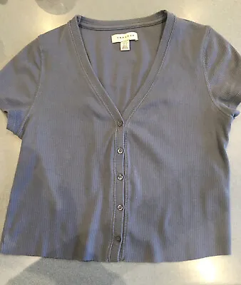 £6 • Buy Topshop 10 Blue Front Buttoning Cropped Short Sleeve Tee Shirt Blouse 