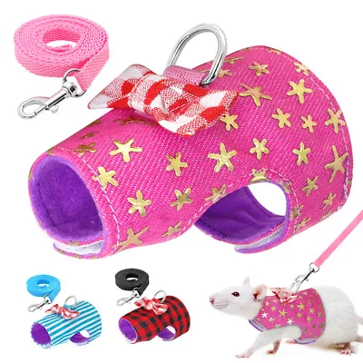 Small Pet Harness And Lead Set Cute Bowknot Adjustable Vest For Ferret Hamster • £5.99